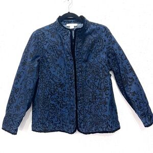Liz Claiborne Blue and Black Jean Jacket with‎ velvet Design XL